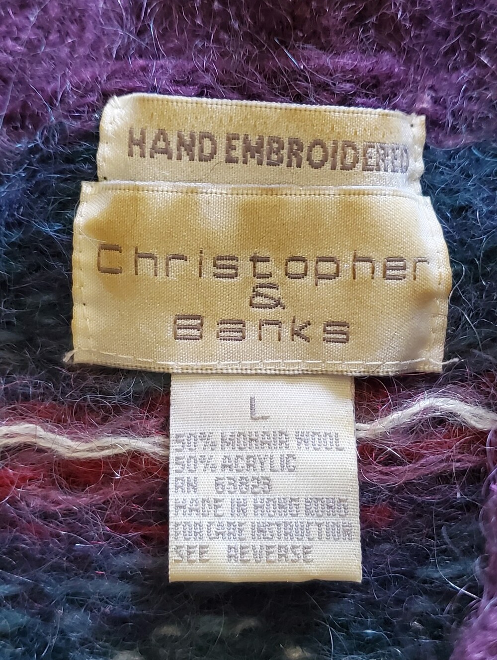 Christopher & Banks Mohair Blend Fair Isle Embroidered Sweater Vintage 90s - Picture 4 of 12